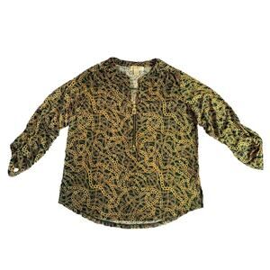 Michael Kors Women Green Gold Chain knit Top Shirt Large Logo